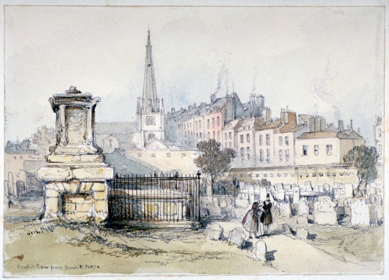 Vue de Bunhill Row depuis Bunhill Fields, Finsbury, Islington, Londres - Thomas Colman Dibdin