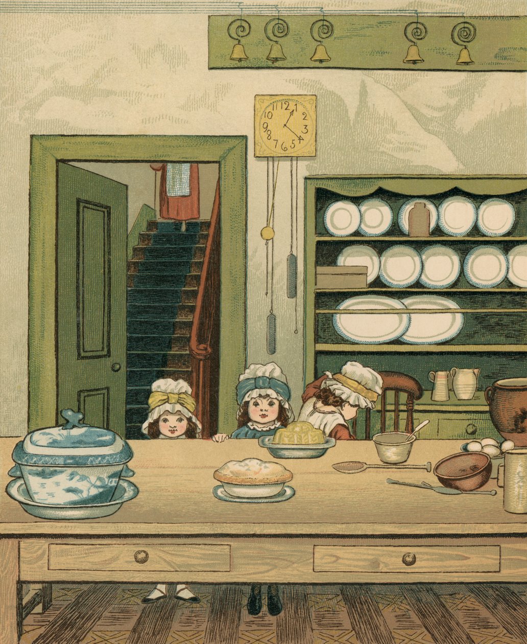 Vie domestique : Enfants dans la cuisine du rez-de-chaussée - Thomas Crane