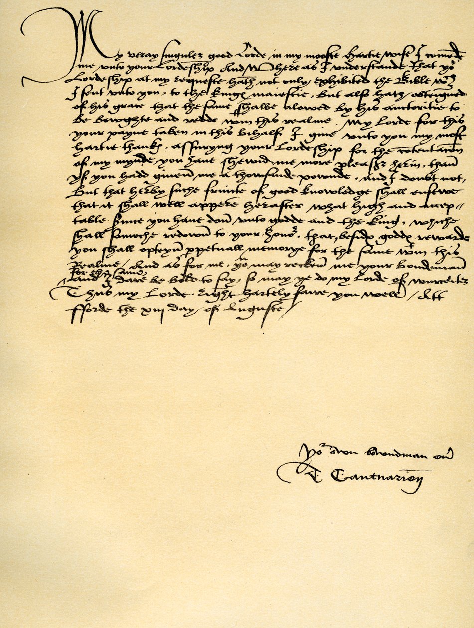 Lettre de Thomas Cranmer à Thomas Cromwell, Ford, 13 août 1537 - Thomas Cranmer