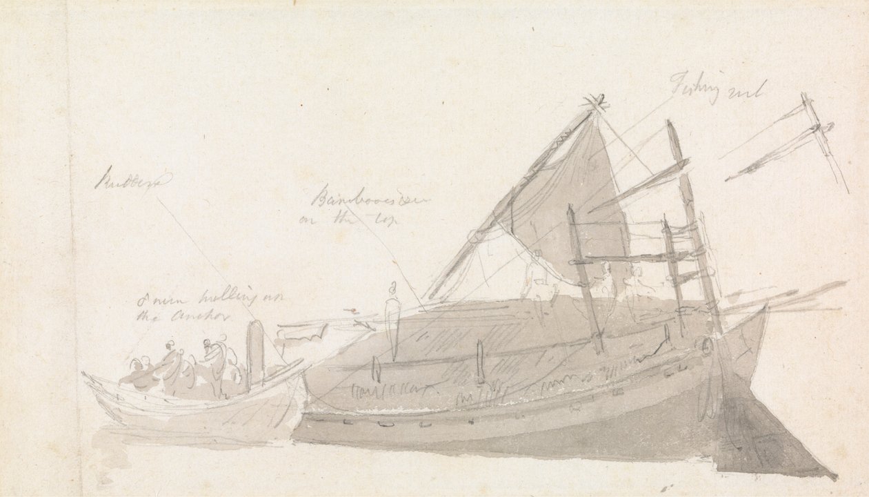 Bateau de pêche avec petite embarcation à côté - Thomas Daniell