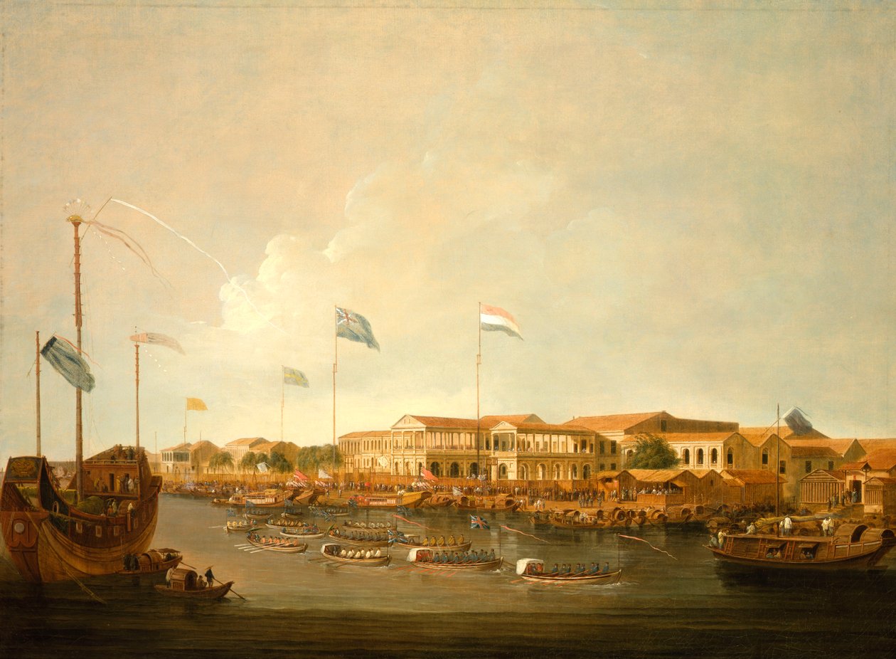 Les Hongs à Canton depuis le sud-est, avec une régate sur la rivière des Perles - Thomas Daniell