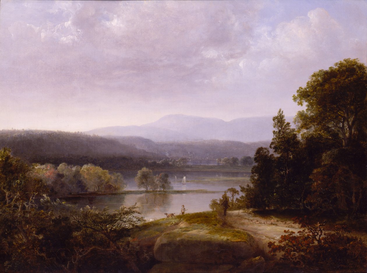 Vue sur la rivière avec des chasseurs et des chiens - Thomas Doughty