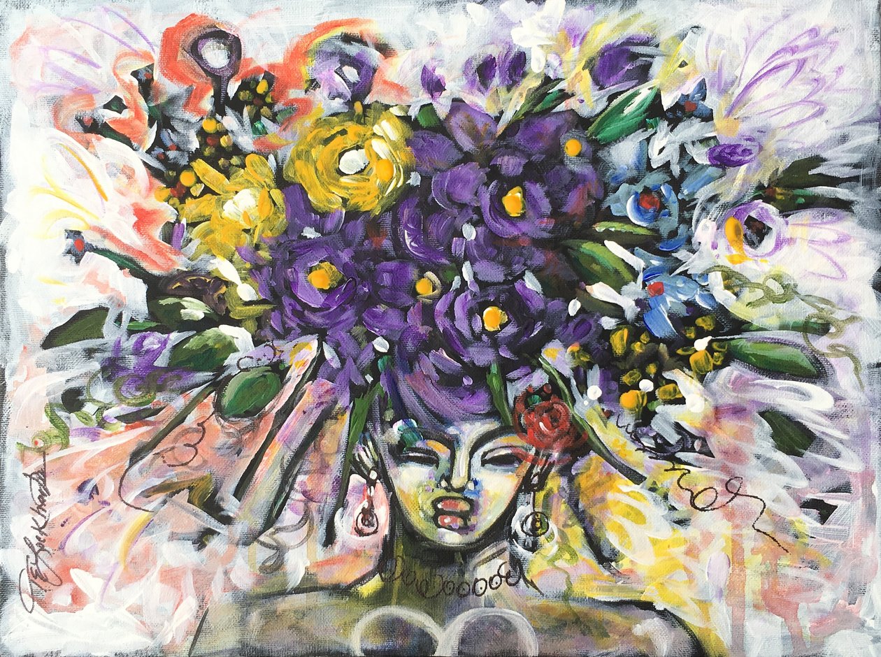 Fille à la fleur, 2017 (acrylique sur toile) - Thomas Elias Lockhart
