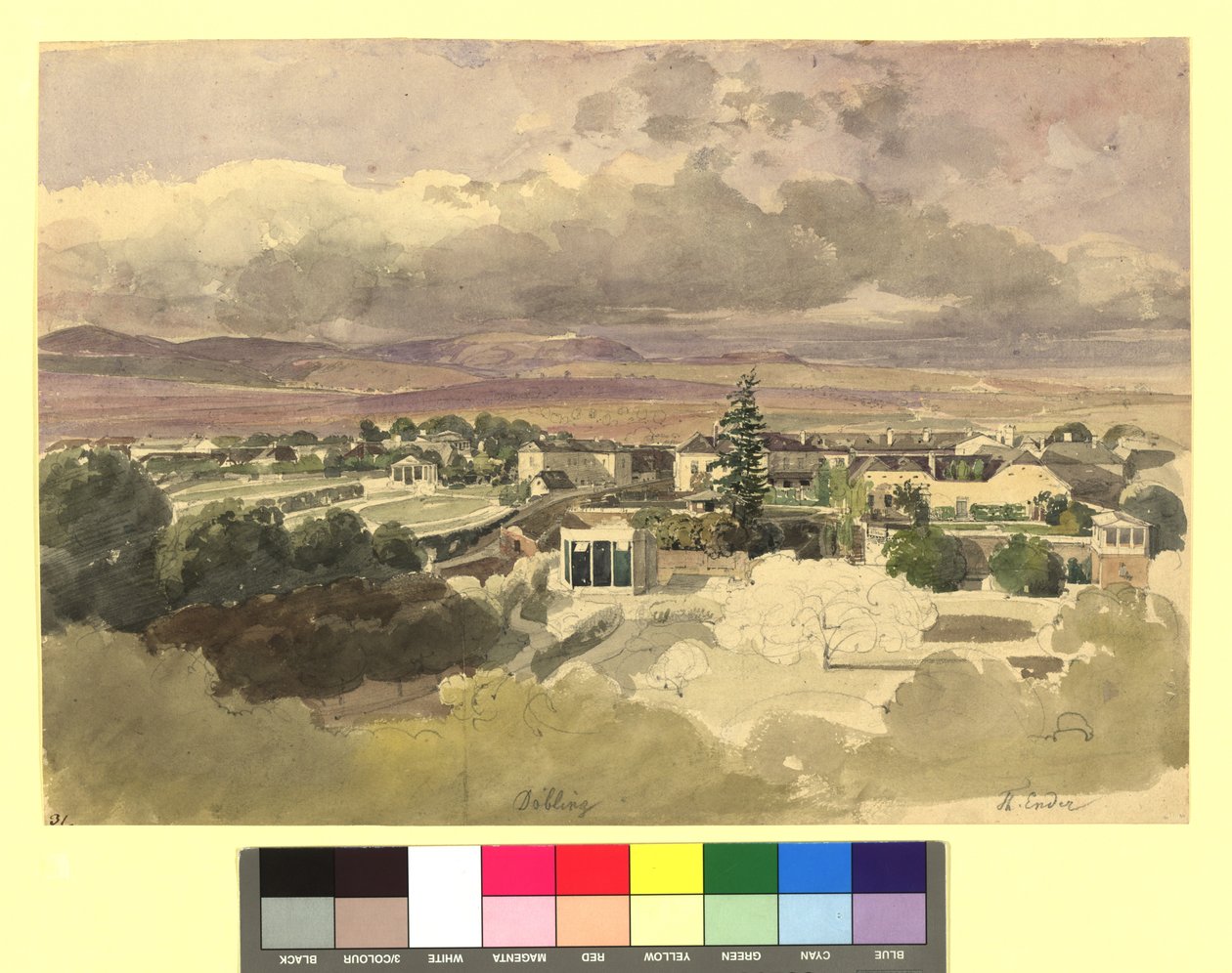 Ansicht von Döbling (?) in Richtung Kahlengebirge, Blick in die Silbergasse - Thomas Ender