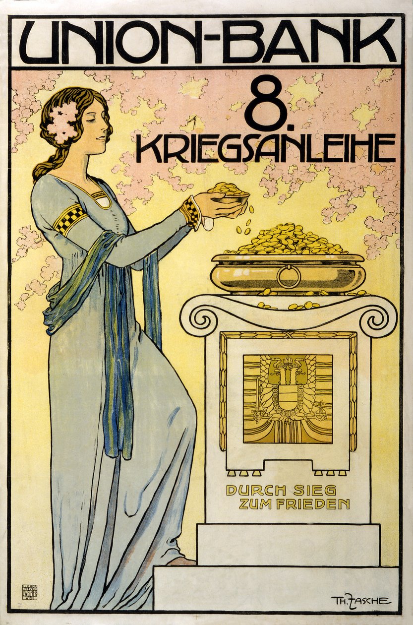 Campagne de collecte de fonds autrichienne Union-Bank, 8e emprunt de guerre; par la victoire à la paix, pub. 1918 - Thomas Fasche
