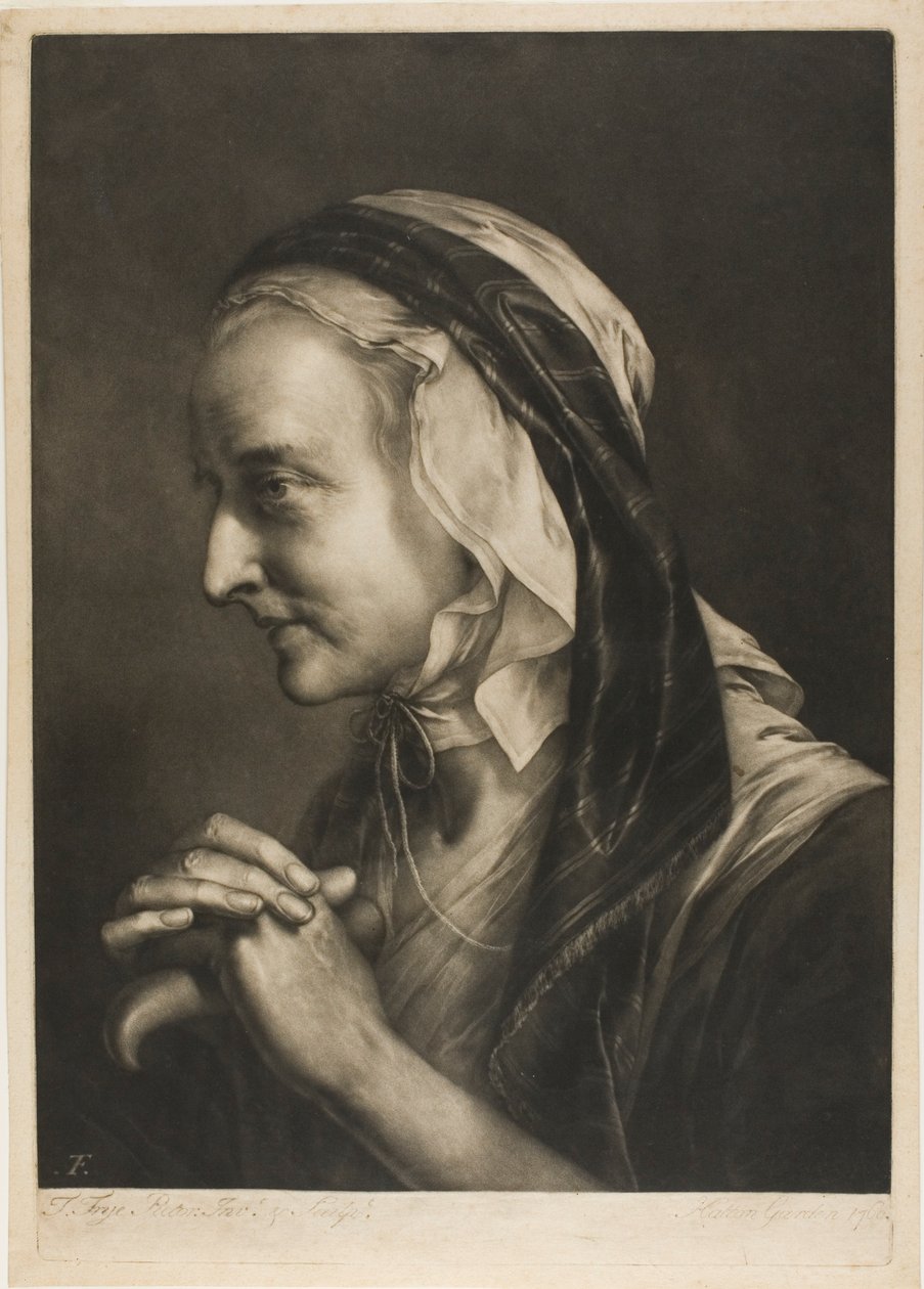 Vieille femme appuyée sur une canne - Thomas Frye