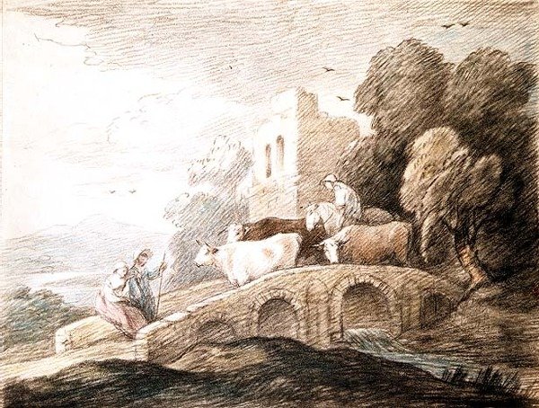 Un pont avec du bétail passant dessus - Thomas Gainsborough
