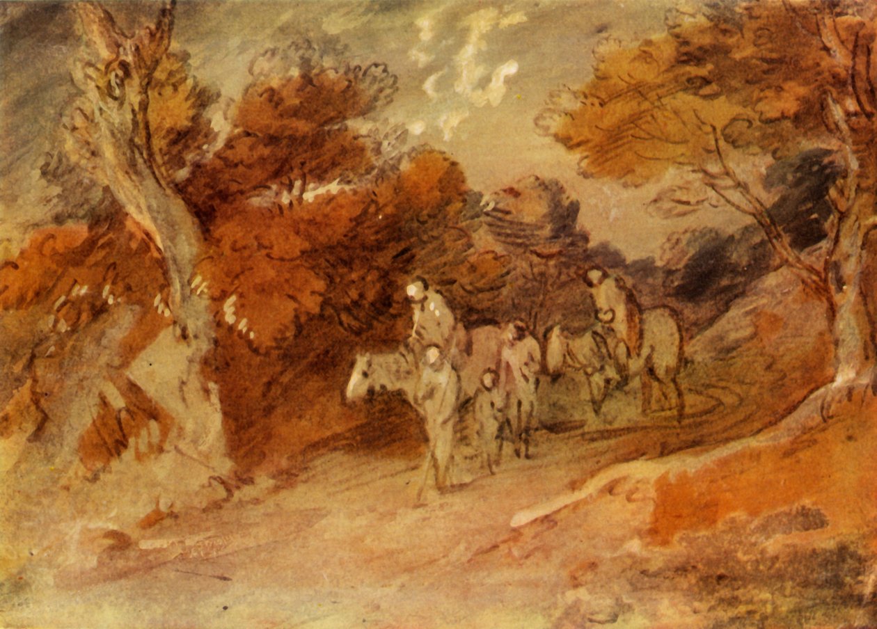 Figures et chevaux dans un chemin de campagne, milieu-fin 18ème siècle, 1934 - Thomas Gainsborough