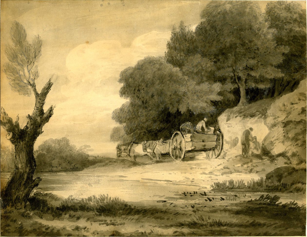 Figures avec charrette au bord de la route dessin de Thomas Gainsborough - Thomas Gainsborough