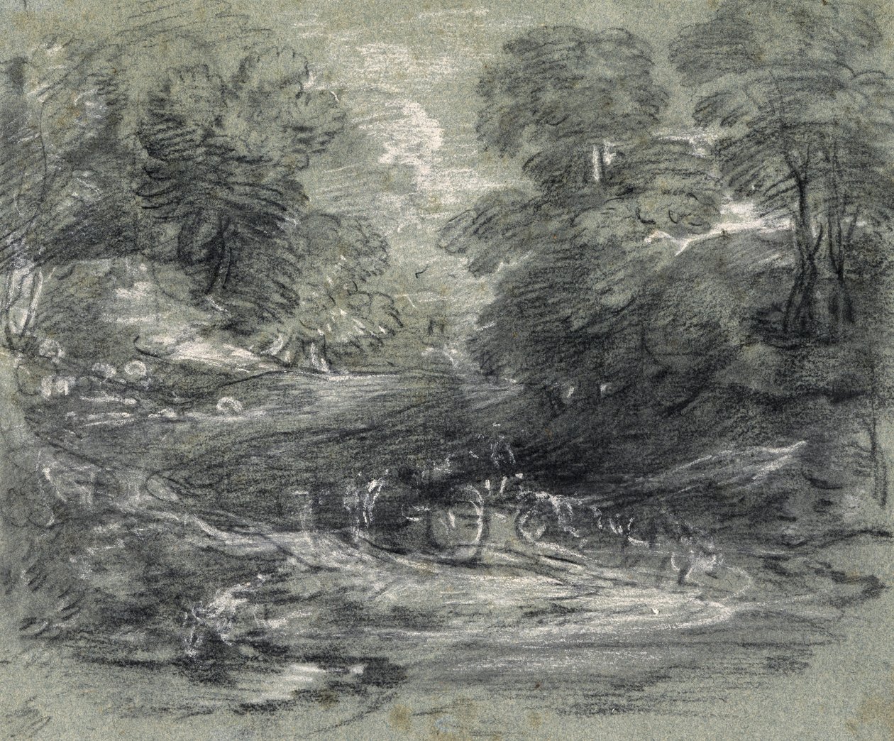 Paysage avec charrette de ferme sur un chemin sinueux entre les arbres - Thomas Gainsborough