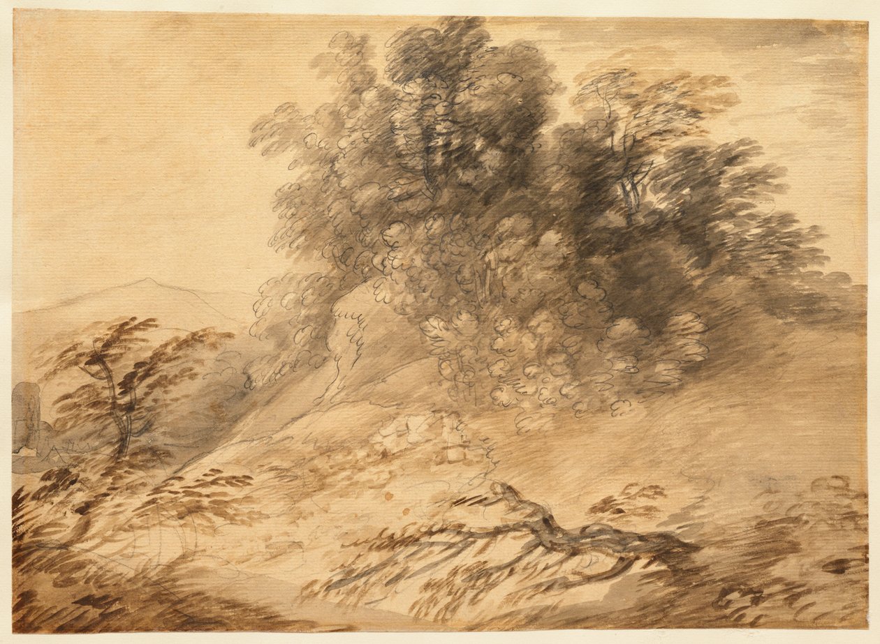 Landschaft mit einer Baumgruppe auf einem Hügel - Thomas Gainsborough