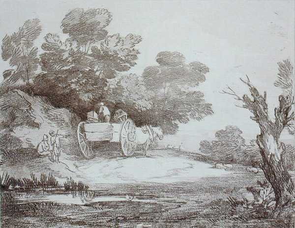 Paysage boisé, charrette de campagne et personnages - Thomas Gainsborough