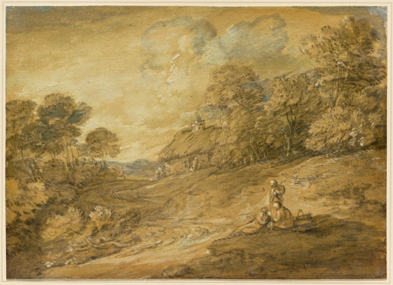 Waldlandschaft mit Figuren und gewundenem Pfad zu einem Cottage - Thomas Gainsborough
