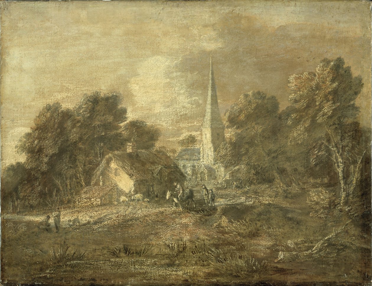 Paysage boisé avec scène de village, début 1770-72 - Thomas Gainsborough