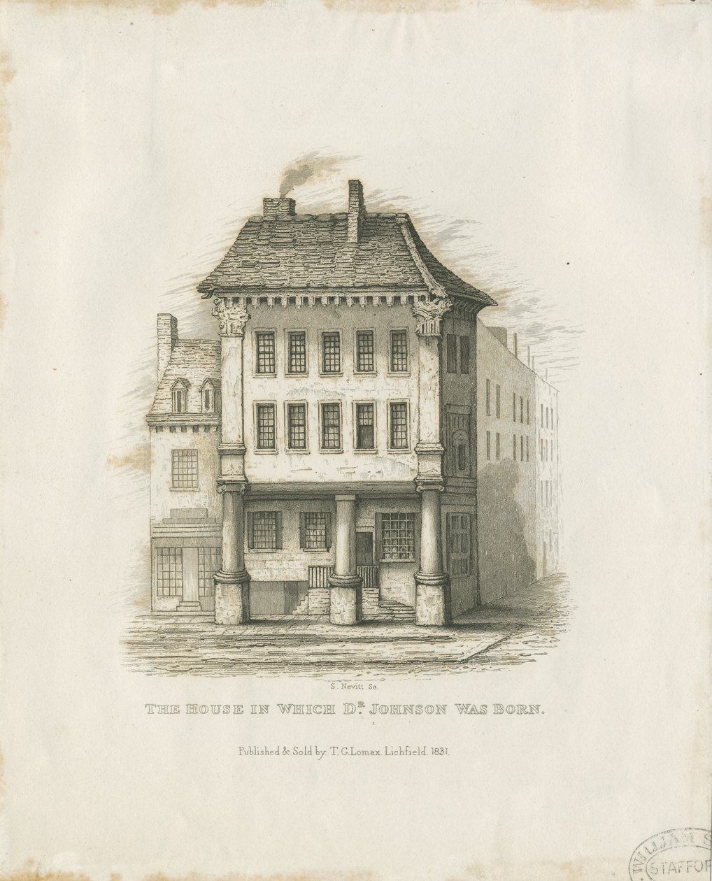 Lichfield - Lieu de naissance du Dr. Johnson: gravure (vignettée), nd [c 1831] - Thomas George Lomax