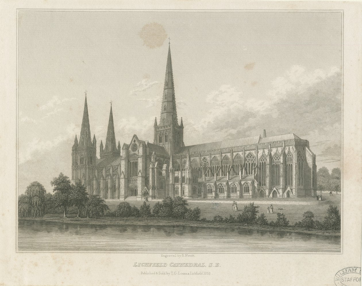 Cathédrale de Lichfield - Vue Sud-Est: gravure, nd [c 1833] - Thomas George Lomax