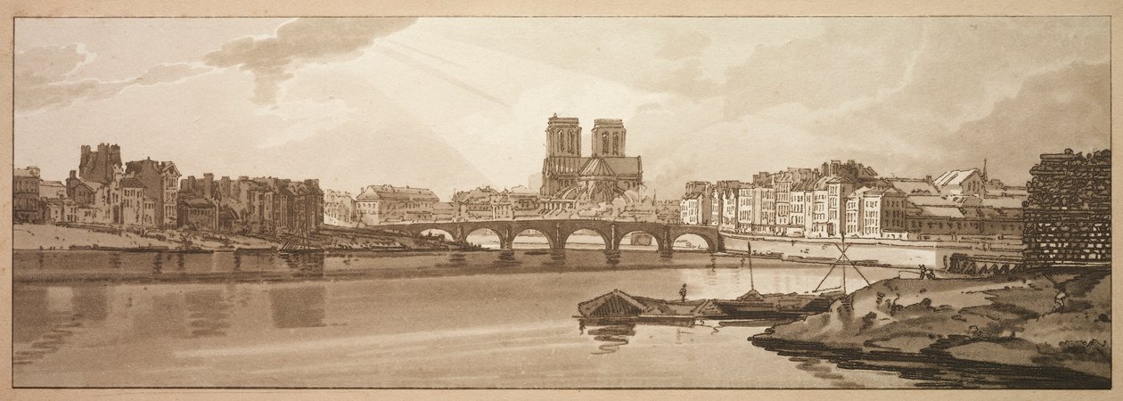 Une sélection de vingt des vues les plus pittoresques de Paris : Vue du Pont de la Tournelle, 1802 - Thomas Girtin