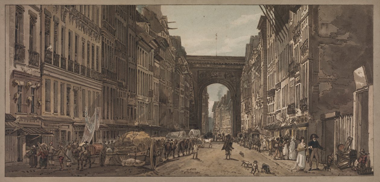 Une sélection de vingt des vues les plus pittoresques de Paris : Vue de la porte Saint-Denis..., 1803 - Thomas Girtin