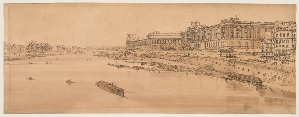 Une sélection de vingt des vues les plus pittoresques de Paris : Vue du Louvre et du pont des Tuileries prise du Pont Neuf - Thomas Girtin