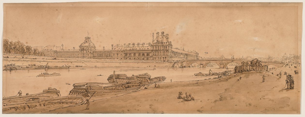 Une sélection de vingt des vues les plus pittoresques de Paris : Vue des Tuileries et du pont prise du quai d