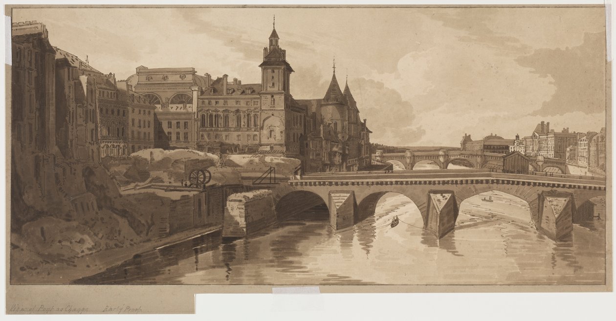 Sélection de vingt des vues les plus pittoresques de Paris : Vue du Pont au Change - Thomas Girtin