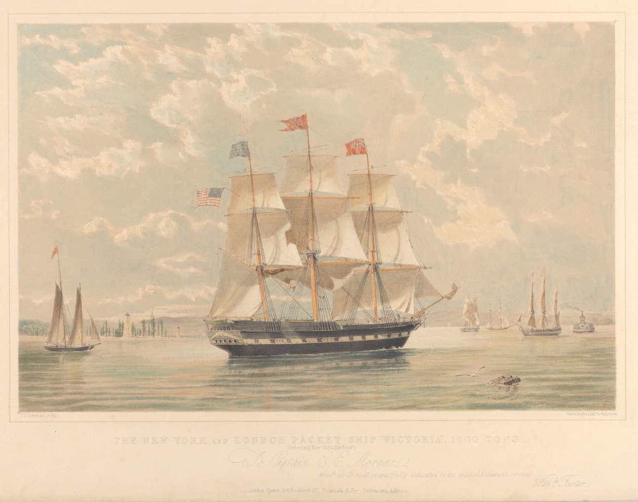 Le navire de la ligne New York et Londres Victoria (entrant dans le port de New York), vers 1839-44 - Thomas Goldsworth Dutton