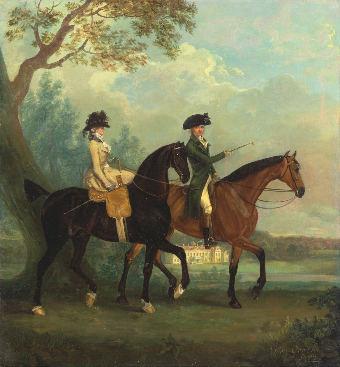 Marcia Pitt et son frère George Pitt, plus tard deuxième baron Rivers, chevauchant dans le parc de Stratfield Saye House, Hampshire - Thomas Gooch