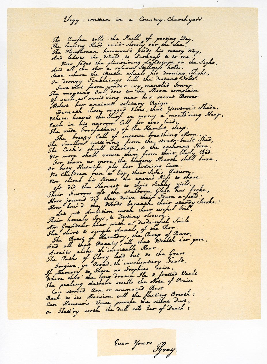 Élégie, écrite dans un cimetière de campagne, 18 décembre 1750 - Thomas Gray