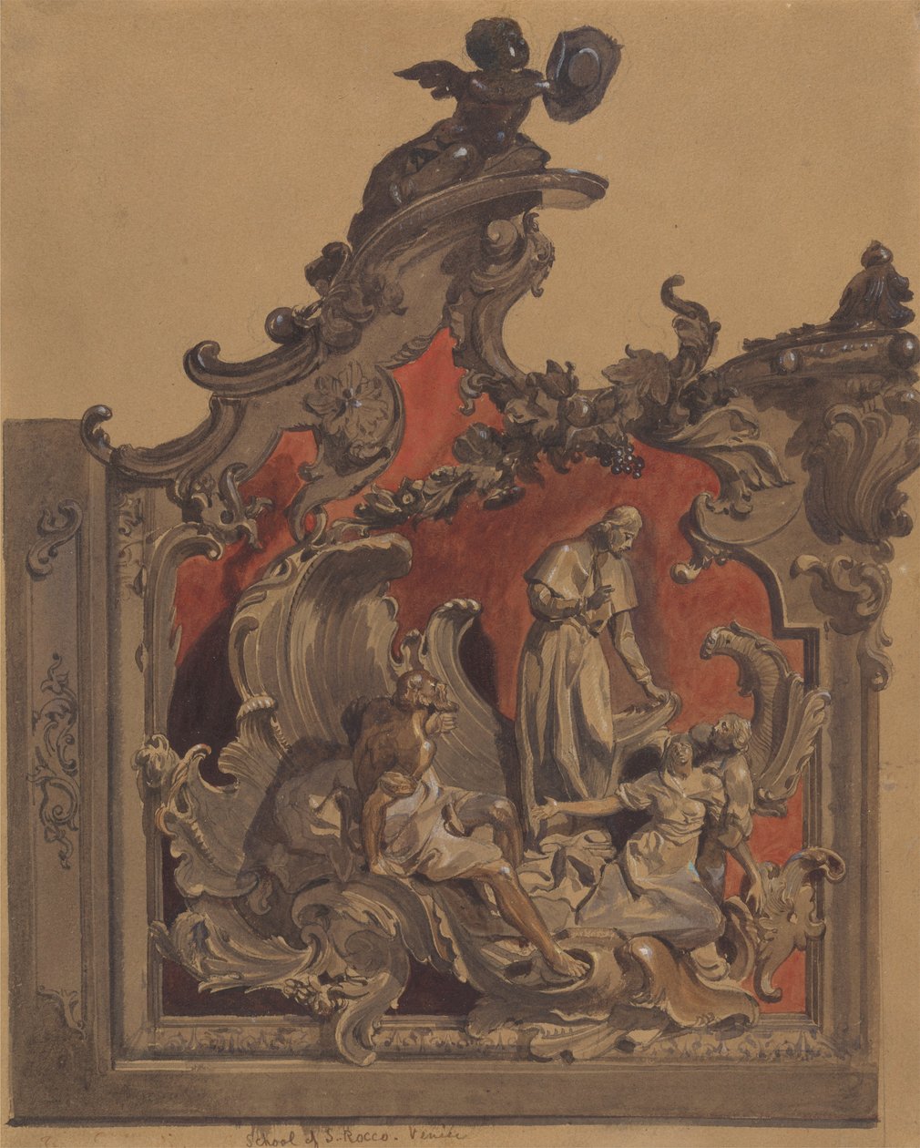 École de San Rocco, Venise : Étude pour décoration courbe - Thomas Hartley Cromek
