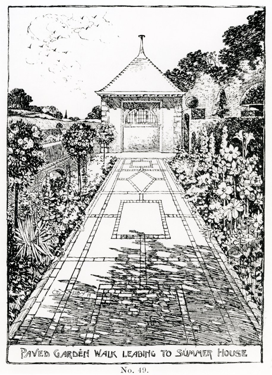 Promenade de jardin pavée menant à la maison d