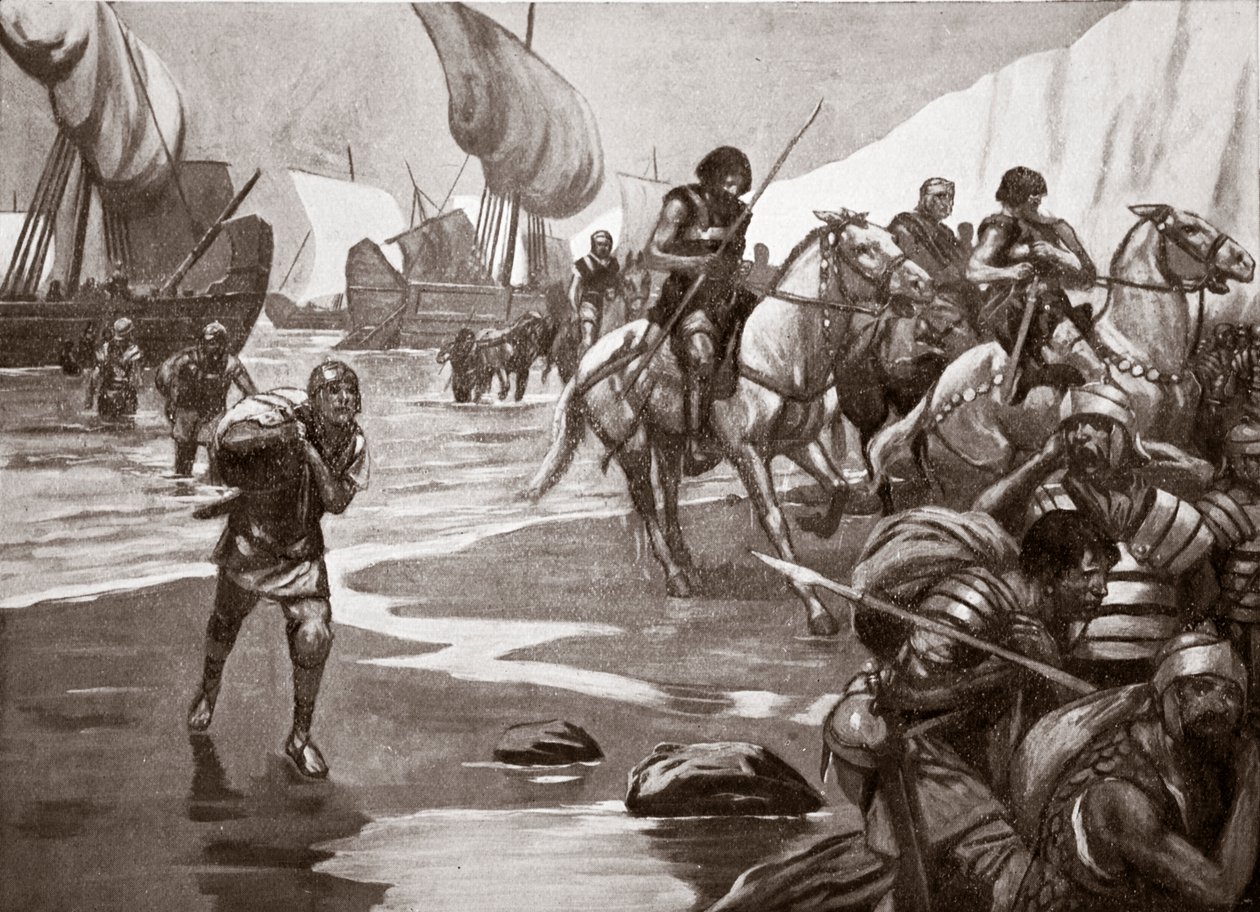 Deuxième débarquement de César, 54 av. J.-C., illustration tirée de "Hutchinson