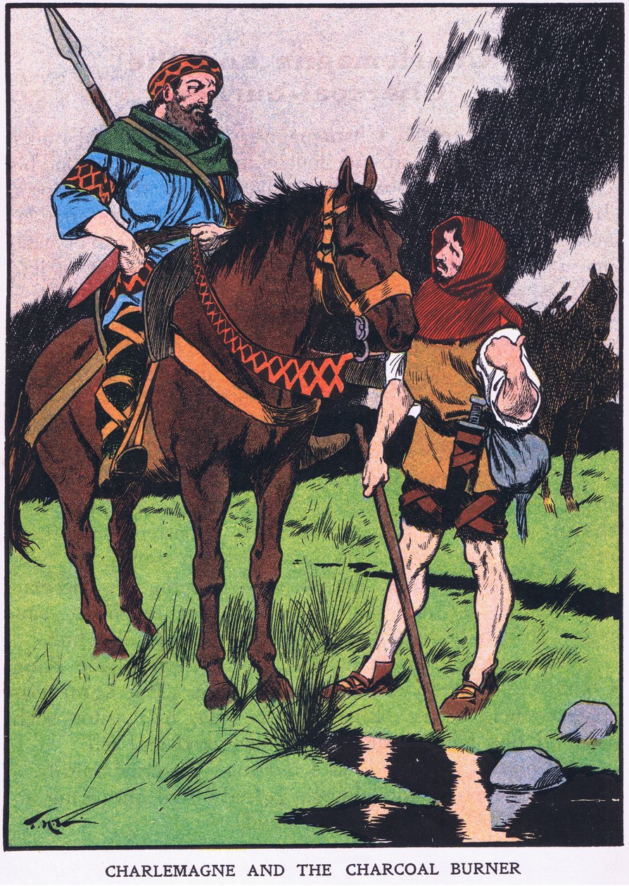 Charlemagne et le charbonnier (lithographie couleur) - Thomas Heath Robinson