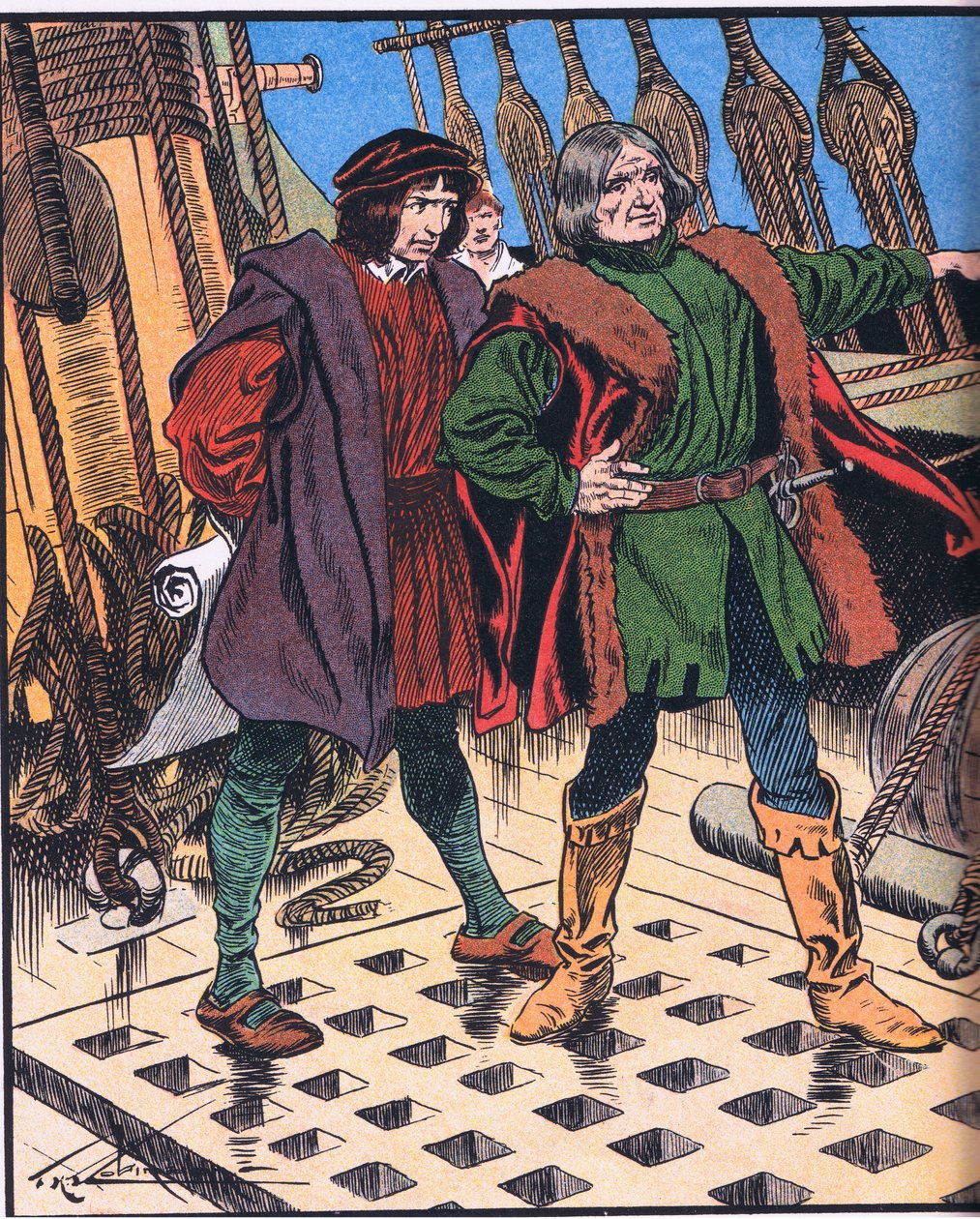 Christophe Colomb lors de son voyage en Amérique (lithographie couleur) - Thomas Heath Robinson