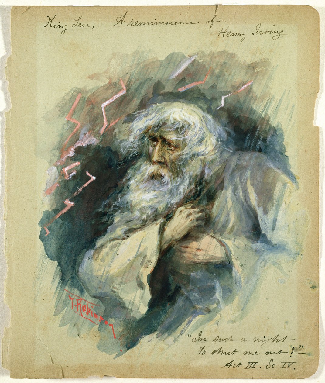 Le Roi Lear, une réminiscence de Henry Irving : "In such a night To shut me out !", Acte III, Scène 4 (aquarelle) 34:Le Roi Lear (Acte III, Scène 4) : Le Roi Lear (Acte III, Scène 4) : "In such a night To shut me out !", une réminiscence d