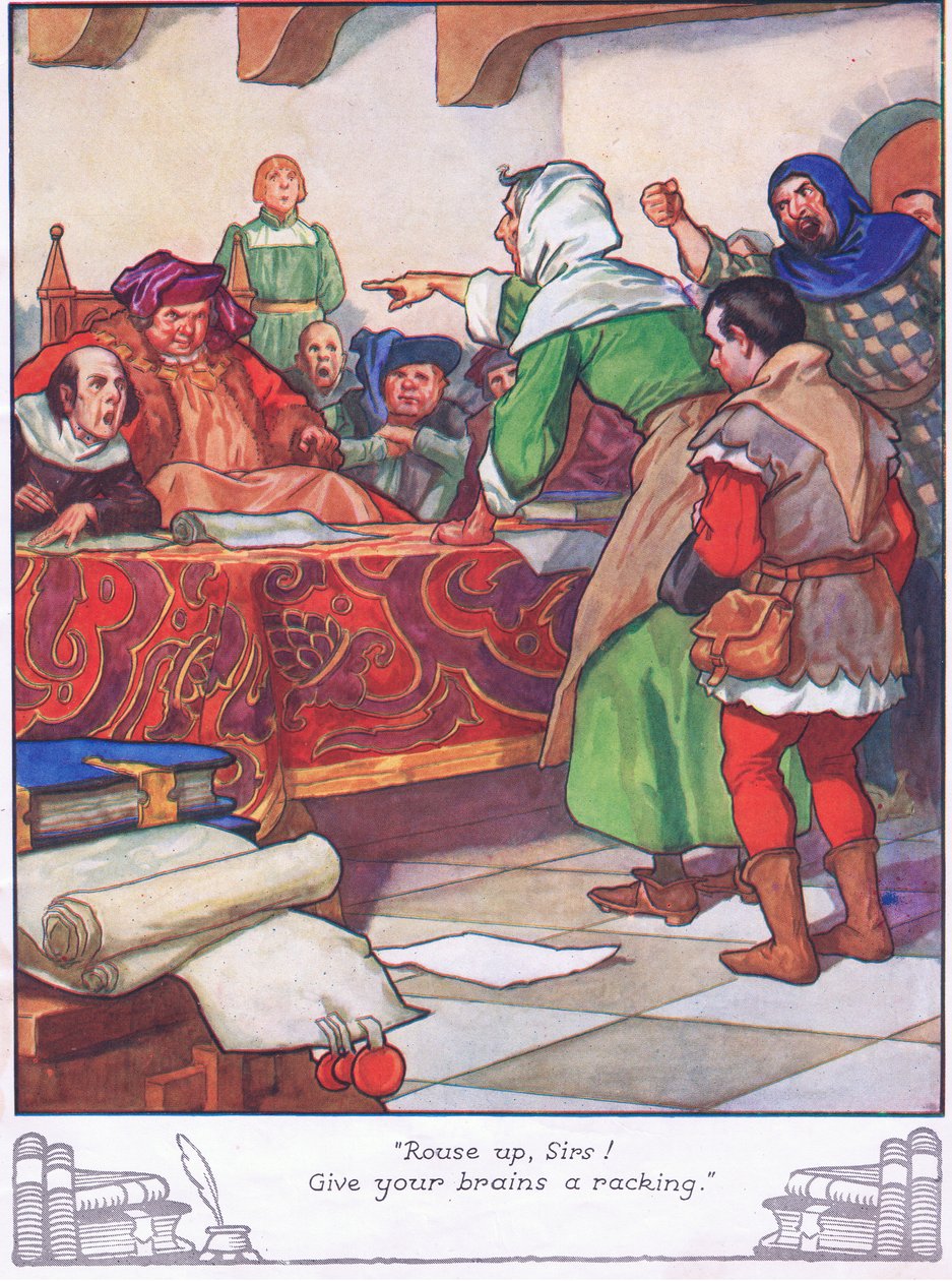 "Réveillez-vous, messieurs ! Donnez à vos cerveaux un coup de fouet". (lithographie couleur) - Thomas Heath Robinson
