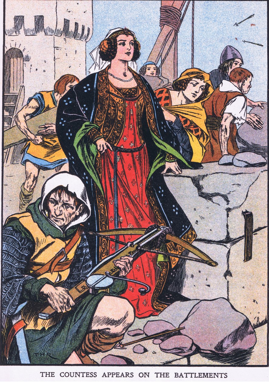 La comtesse apparaît sur les créneaux (lithographie couleur) - Thomas Heath Robinson