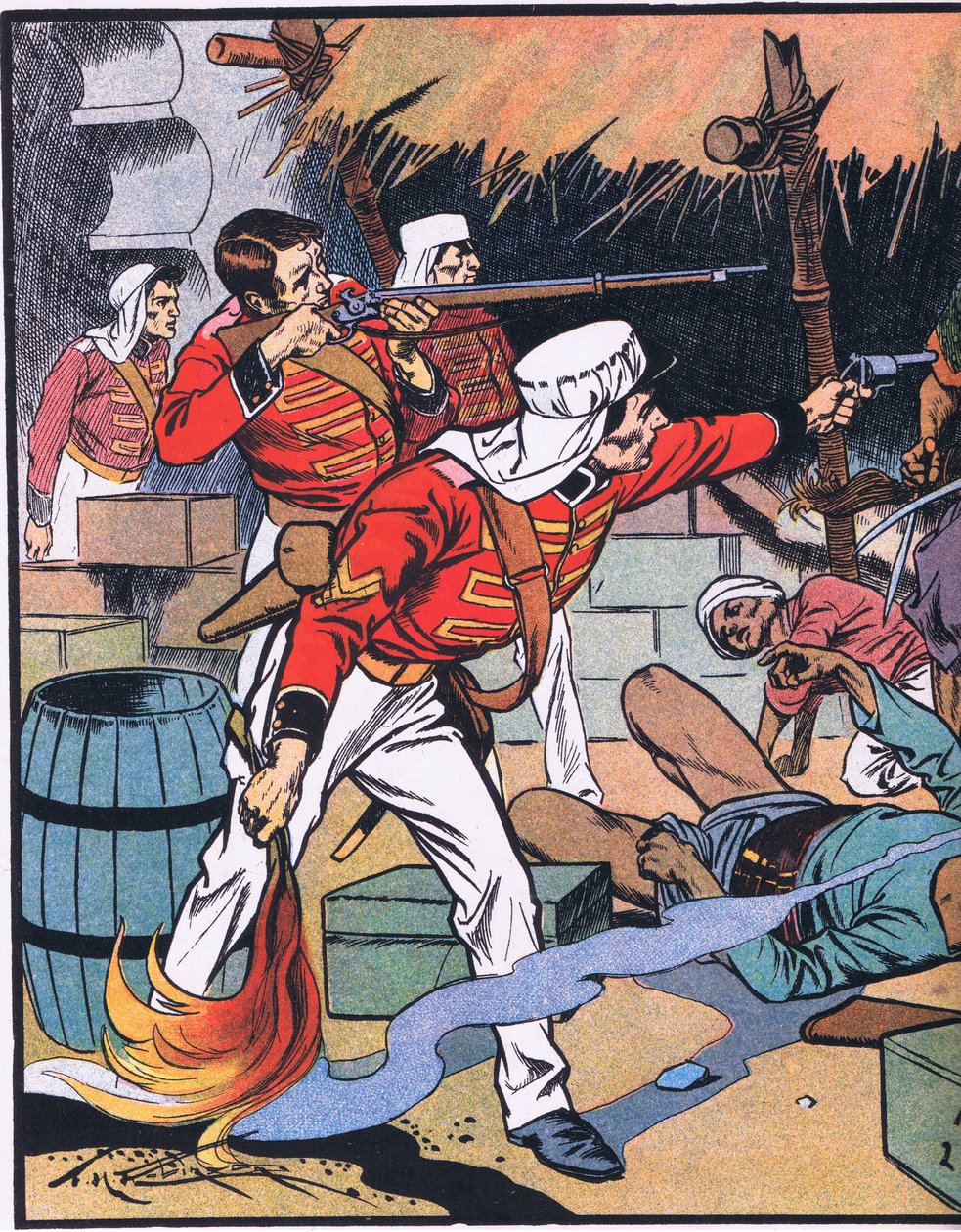 La destruction du magazine à Delhi (lithographie couleur) - Thomas Heath Robinson