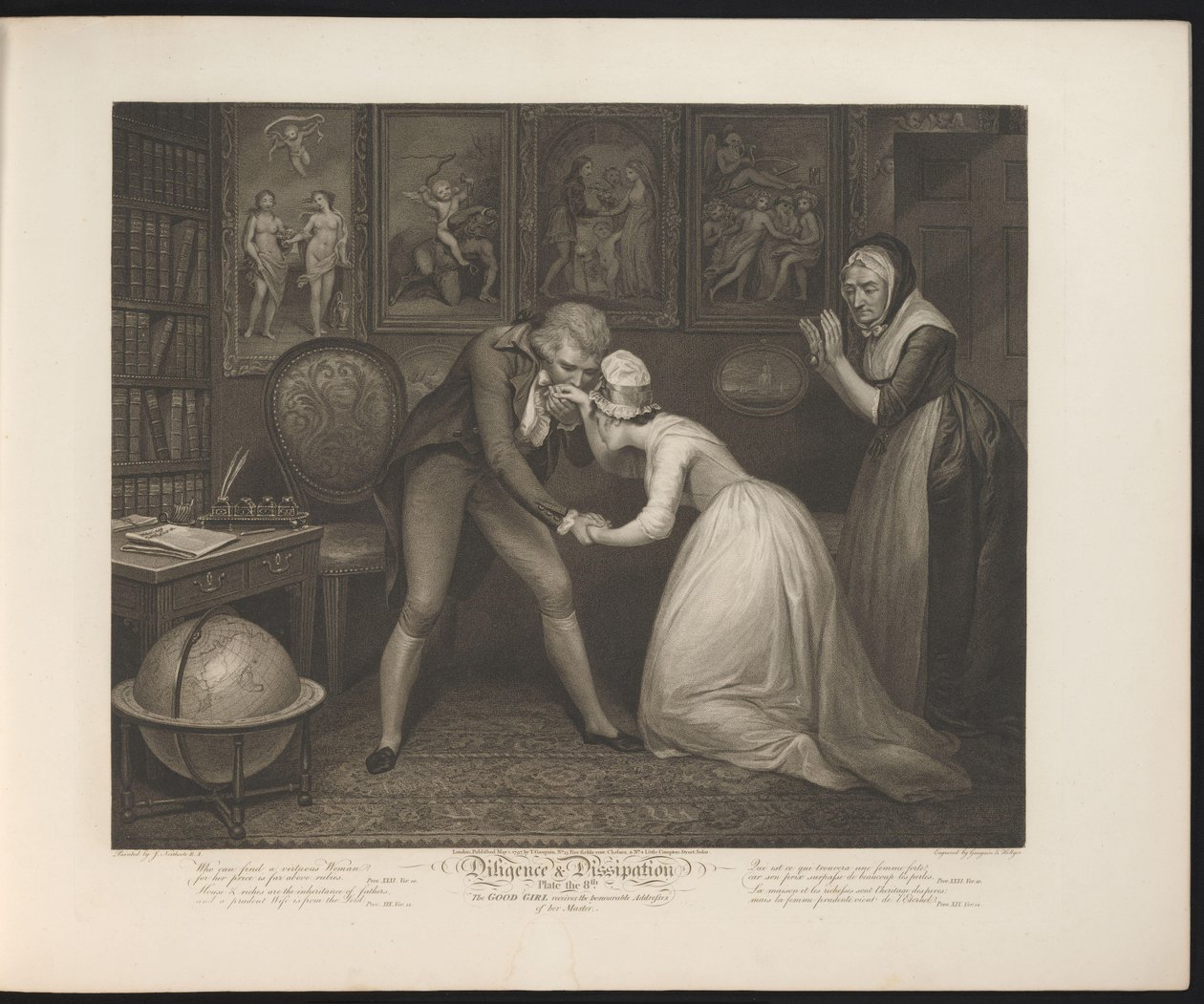 Le maître de maison demande la main de la modeste servante (Planche 8. La bonne fille reçoit les avances honorables de son maître) (Vertu et débauche) - Thomas Hellyer