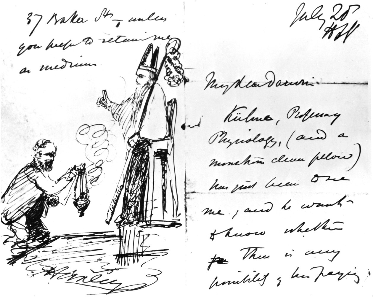 Une lettre de Thomas Henry Huxley à Charles Darwin, avec un croquis de Darwin en évêque ou saint, 20 juillet 1868 - Thomas Henry Huxley