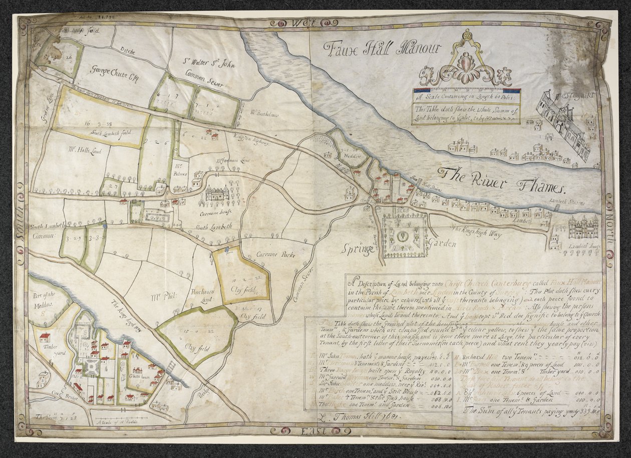 Plan de Faux Hall [maintenant Vauxhall] manoir, à Lambeth, co. Surrey - Thomas Hill