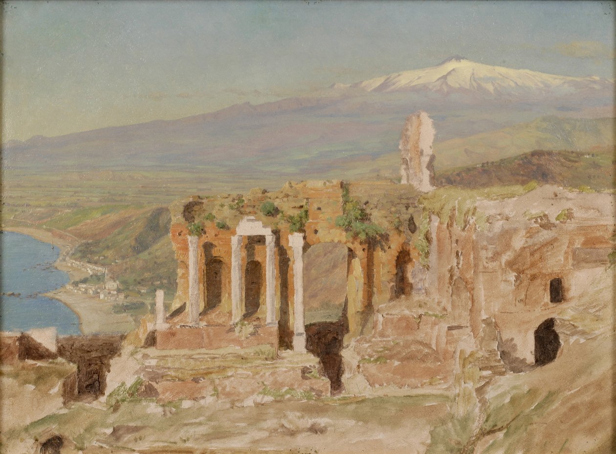 Vue des ruines du théâtre grec de Taormina et du mont Etna, Sicile - Thomas Hiram Hotchkiss