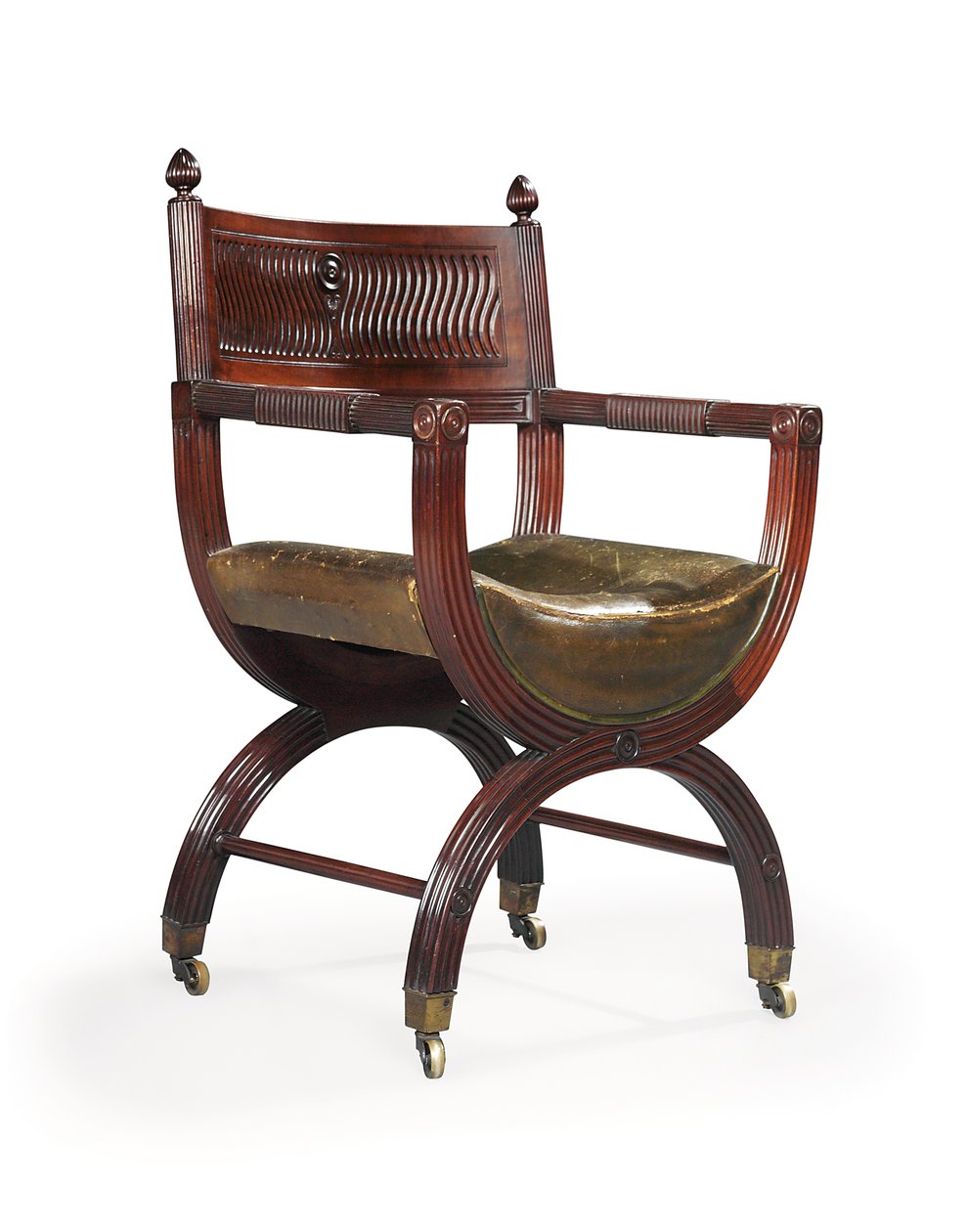 Fauteuil à cadre en X en acajou de la fin de l