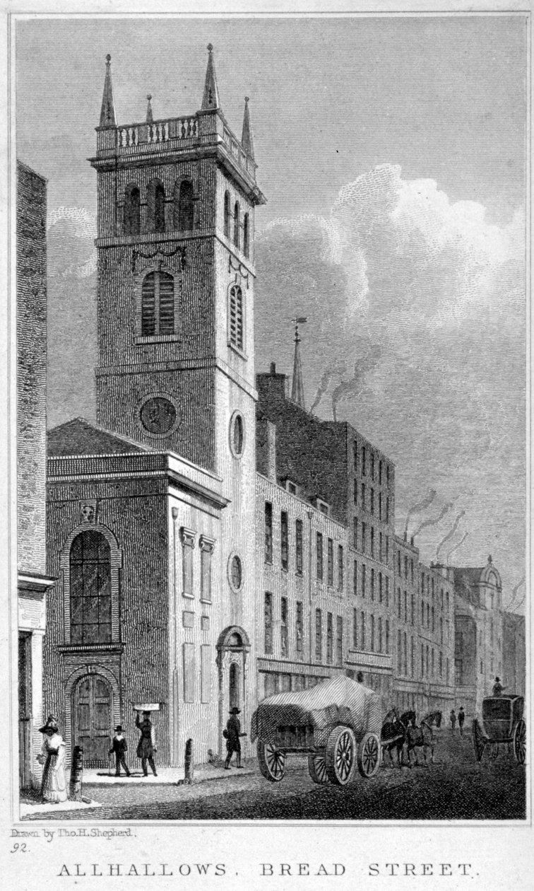 Église All Hallows, Bread Street, Londres, 1829 - Thomas Hosmer Shepherd
