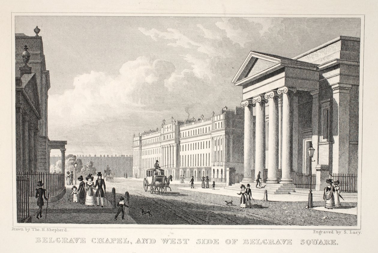 Chapelle de Belgrave et côté ouest de Belgrave Square, de 