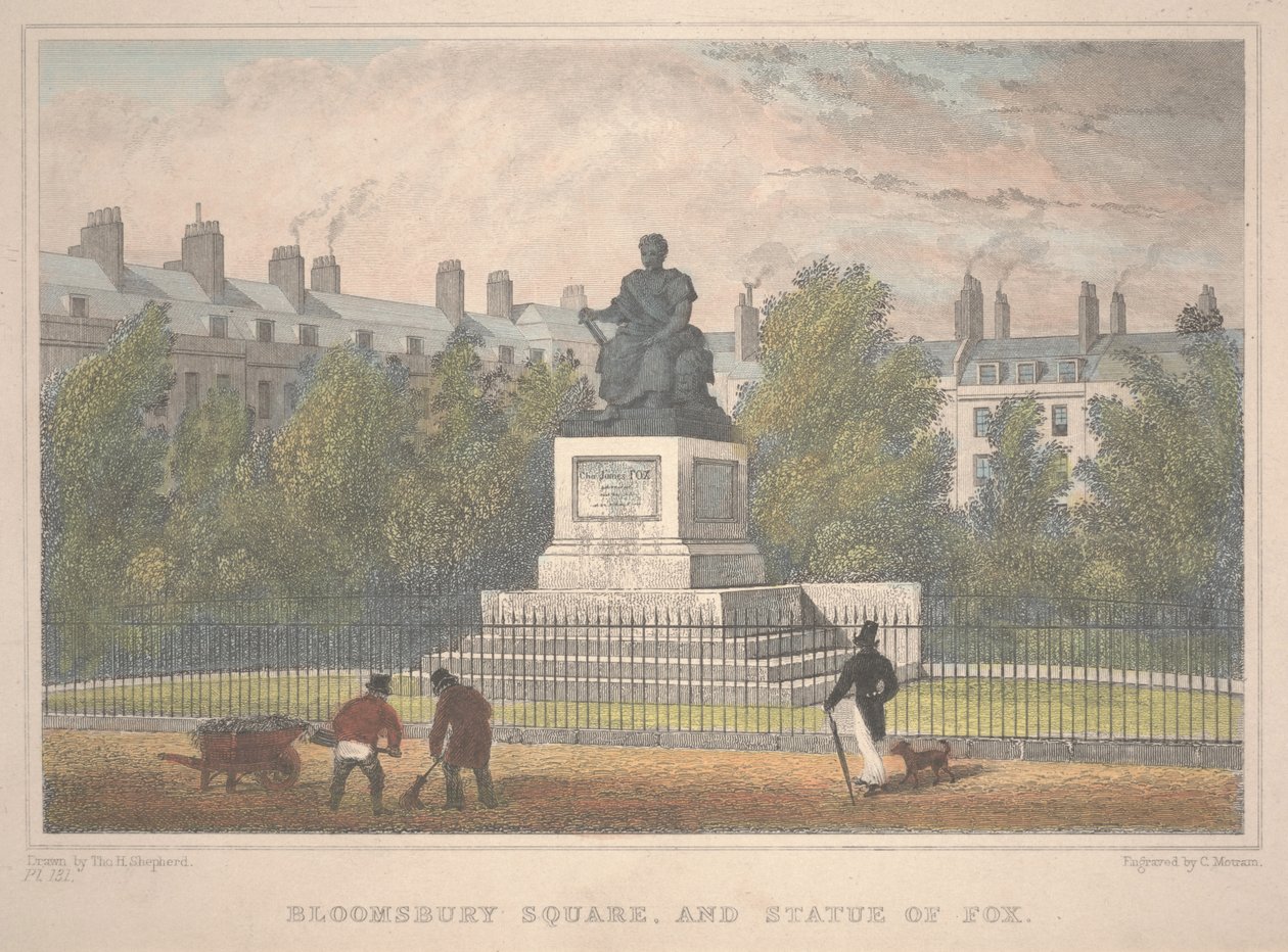Bloomsbury Square avec statue de Fox, gravé par Charles Mottram - Thomas Hosmer Shepherd