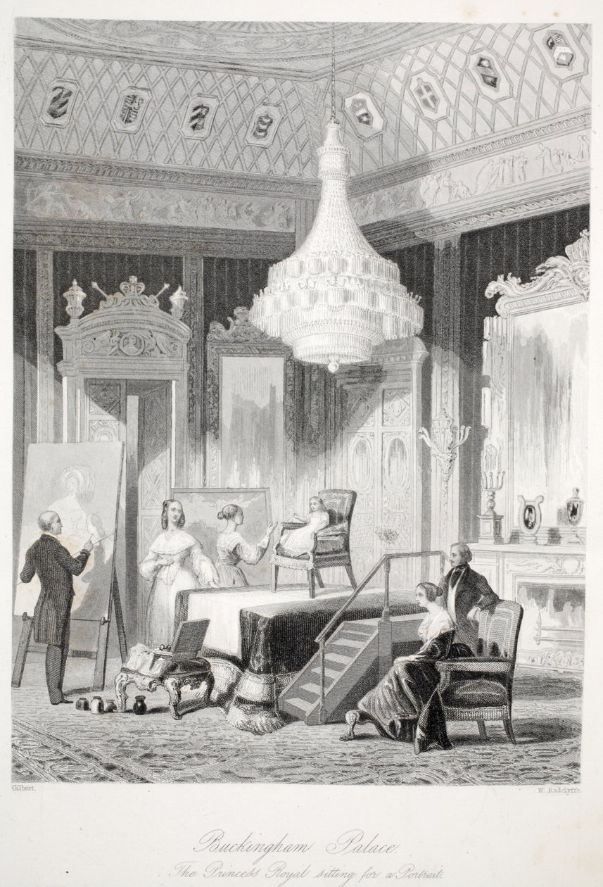 Buckingham Palace - La princesse royale posant pour un portrait, de London Interiors with their Costumes and Ceremonies - Thomas Hosmer Shepherd