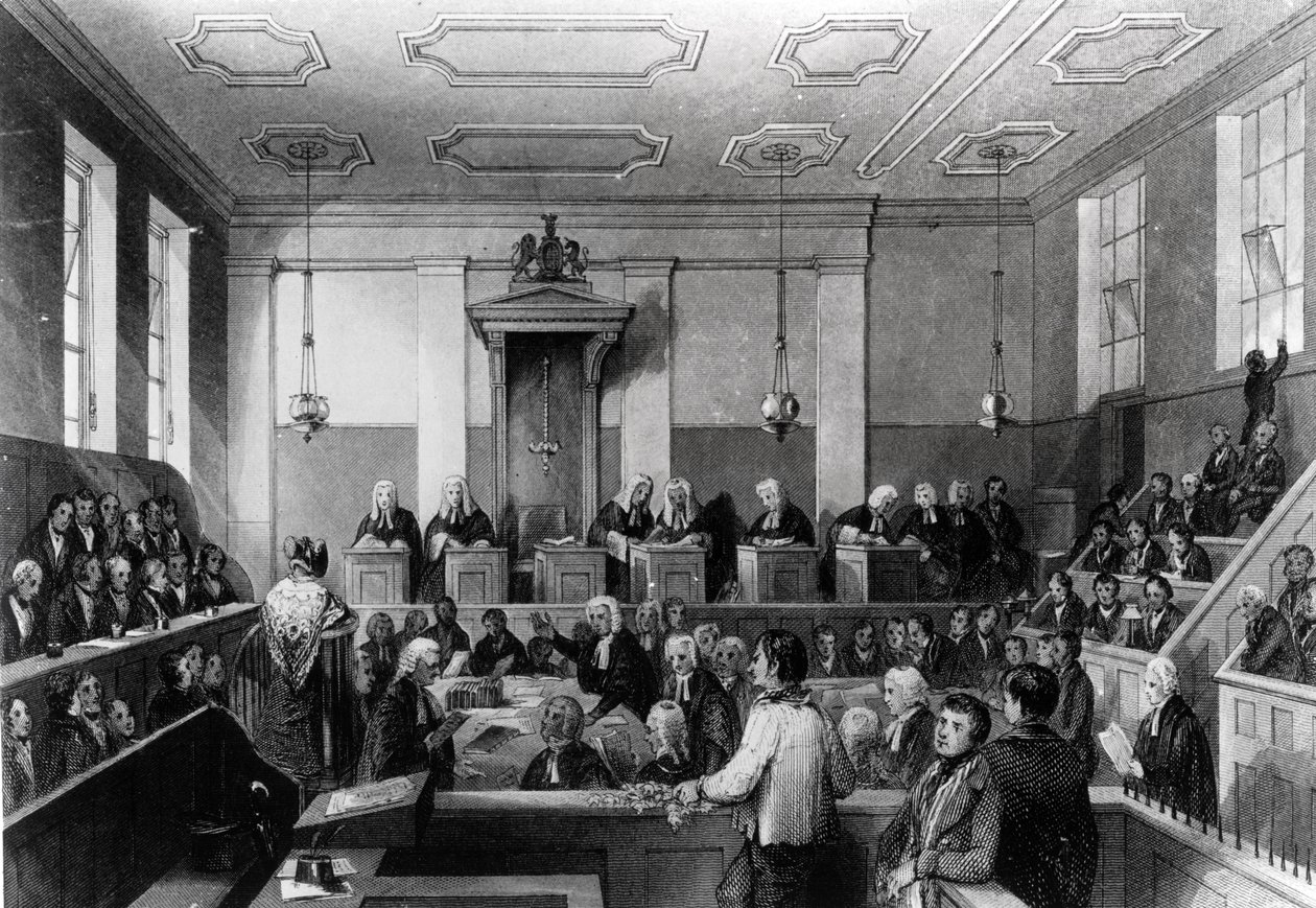 Cour criminelle centrale, The Old Bailey, gravé par H. Melville - Thomas Hosmer Shepherd
