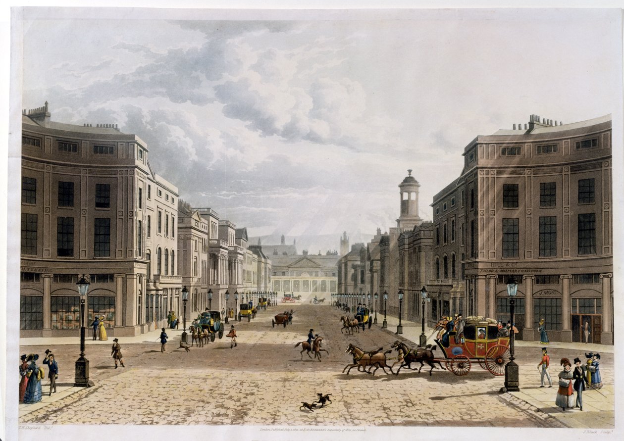 Regent Street, depuis Piccadilly, gravé par J. Bluck, pub. 1822 par 