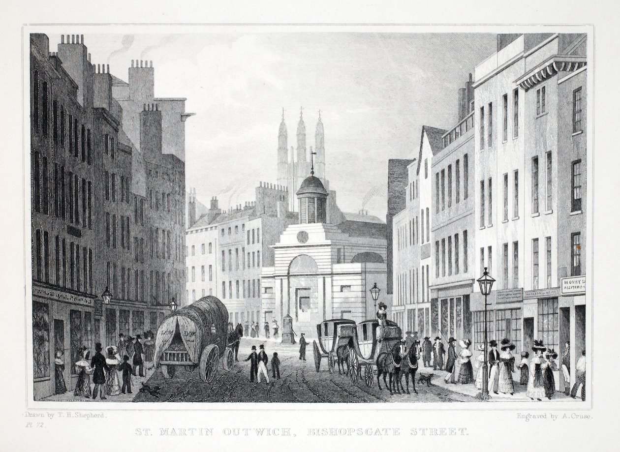 St Martin Outwich, Bishopsgate Street, de Londres et ses environs au XIXe siècle, pub. Jones et Co., 1827-1829 - Thomas Hosmer Shepherd