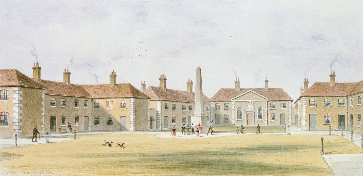 Vue des maisons de charité de Charles Hopton, 1852 - Thomas Hosmer Shepherd
